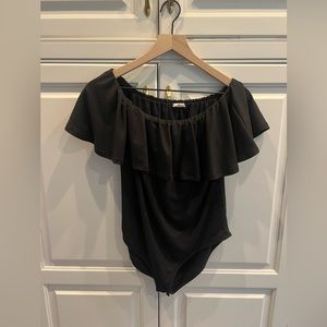 Black Off-the-Shoulder Ruffle Bodysuit